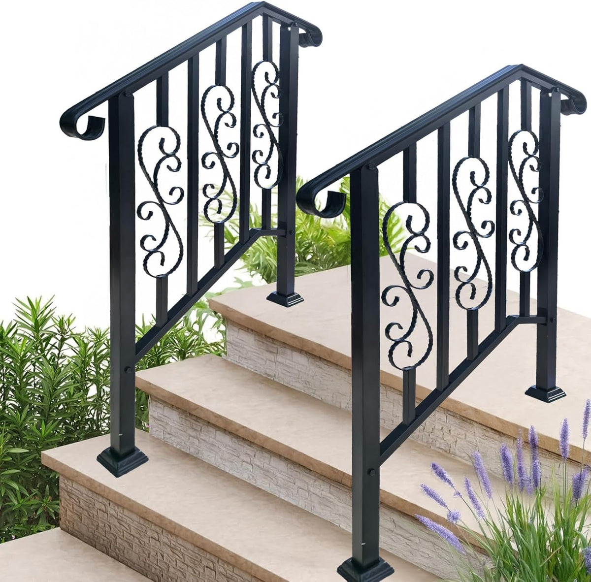 3 Step Hand Rails for Outdoor Steps Stair Handrail & Indoor Kit(2 Pack)