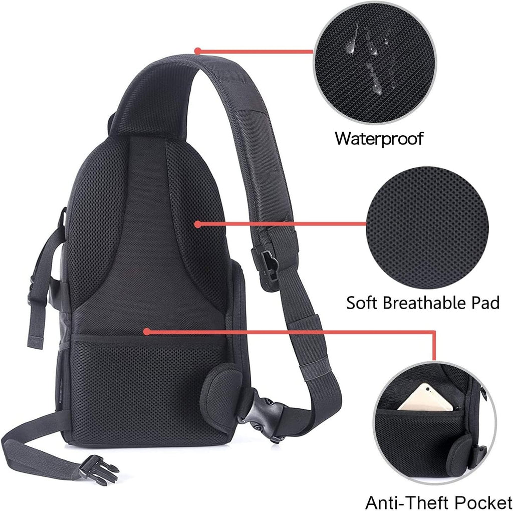 Camera Sling Bag, Photography Shoulder Bag Compact Camera Backpack | DSLR/SLR/Mirrorless Camera, Quick Access, Tripod