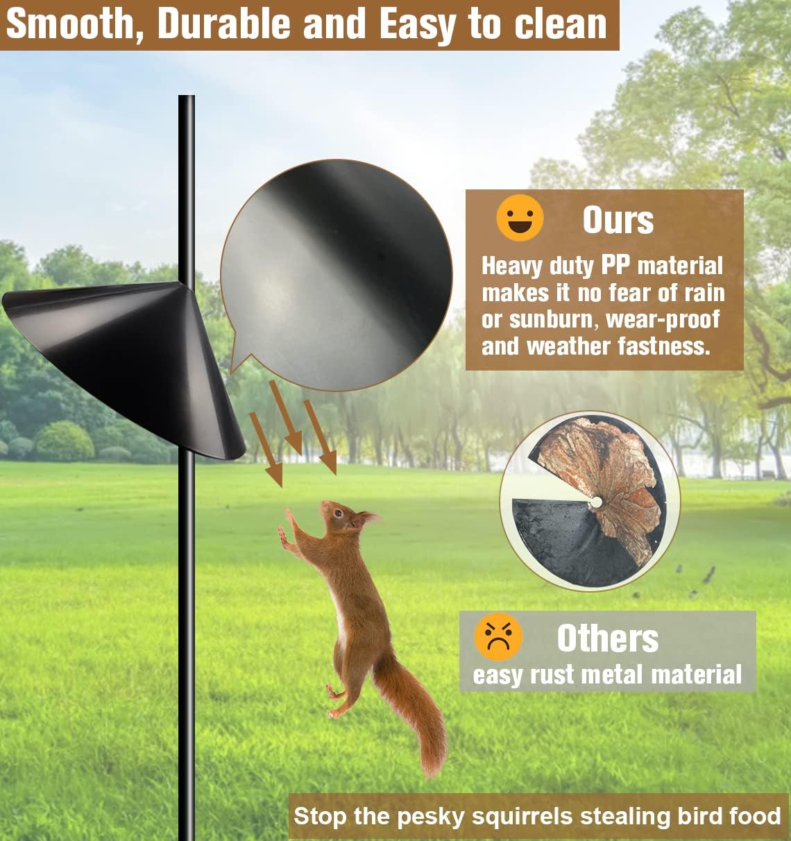 Squirrel Baffle for Bird Feeder Pole, Outside Pole Mount Bird House Guard for Outdoor Shepherd’s Hook, 19 Inch