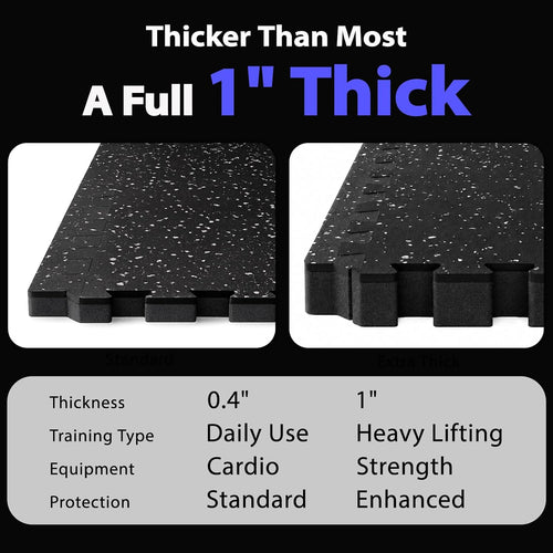 1'' Ultra-Thick 48 Sq Ft Rubber Top Gym Flooring for Home Gym, 12 Tiles High Density EVA Foam Exercise Mats
