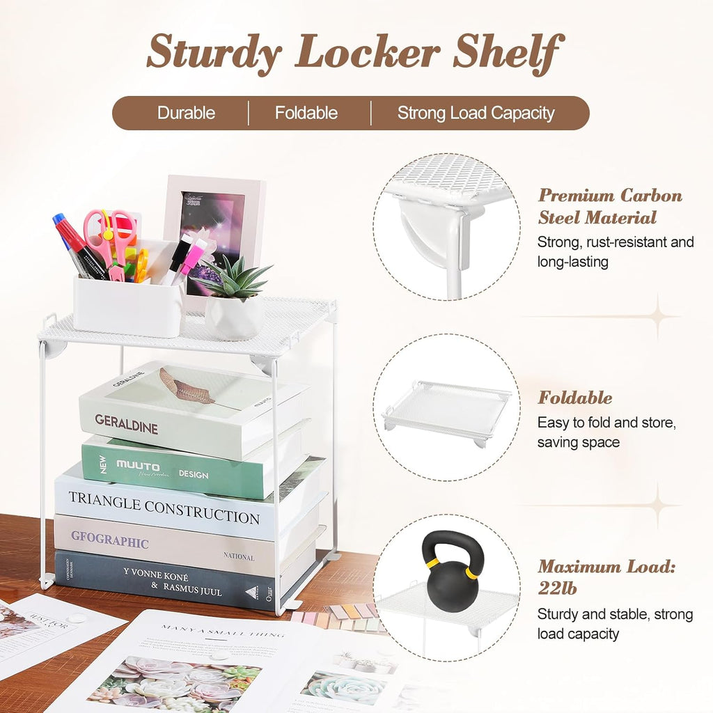 Locker Accessories Kit, Locker Organizer Kit with Locker shelf, Magnetic Mirror and Whiteboard, Pen Holder, Magnets