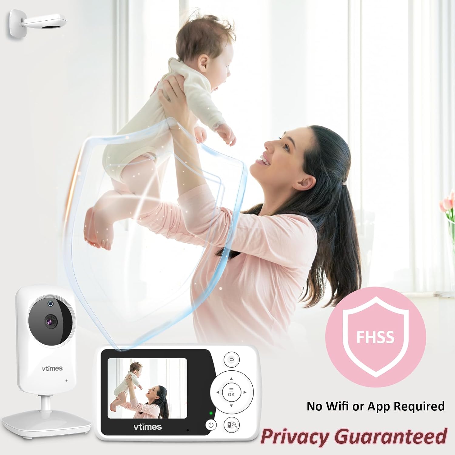 Baby Monitor with Camera and Audio, No WiFi, 2.4" LCD Screen, Two-Way Talk, Portable, Night Vision, 1000ft Range