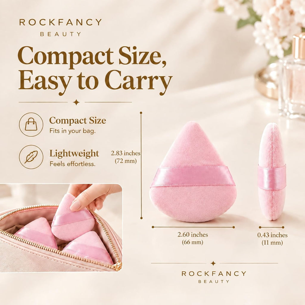 ROCKFANCY Powder Puff 10Pcs Pink Triangle Makeup Powder Puffs