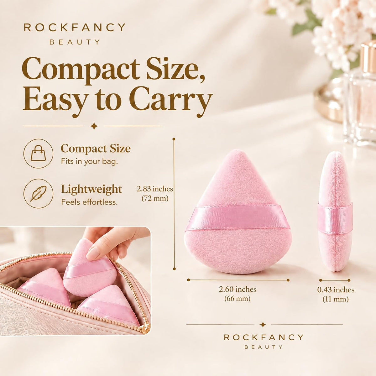 ROCKFANCY Powder Puff 10Pcs Pink Triangle Makeup Powder Puffs