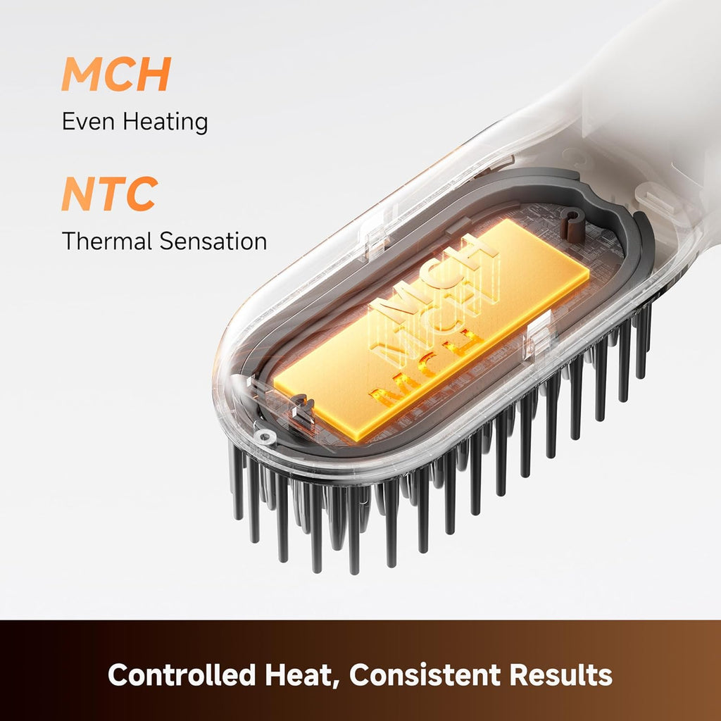 Silky Cordless Hair Straightening Comb, Rechargeable Ionic Straightener Brush for Women, 2Billion Ions, Fast Heating