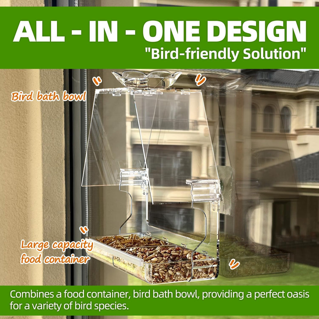 Window Bird Feeder with Non-Marking Self-Adhesive Hooks