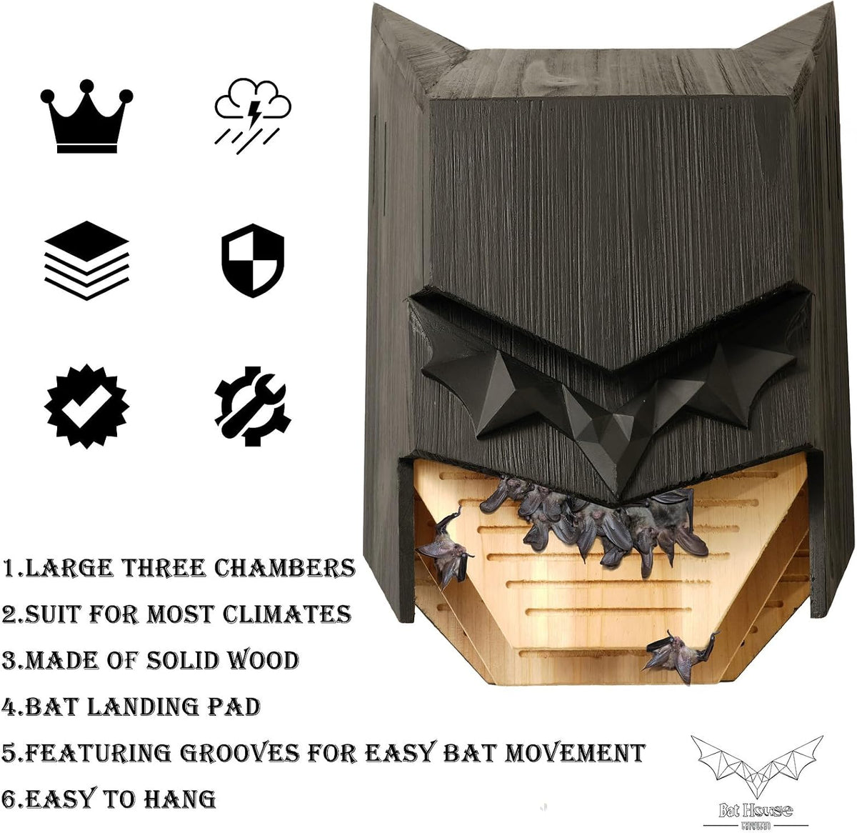 Caped Hero Bat House for Outdoors - Wooden Large Three Chamber Box Perfectly Designed to Attract Bats