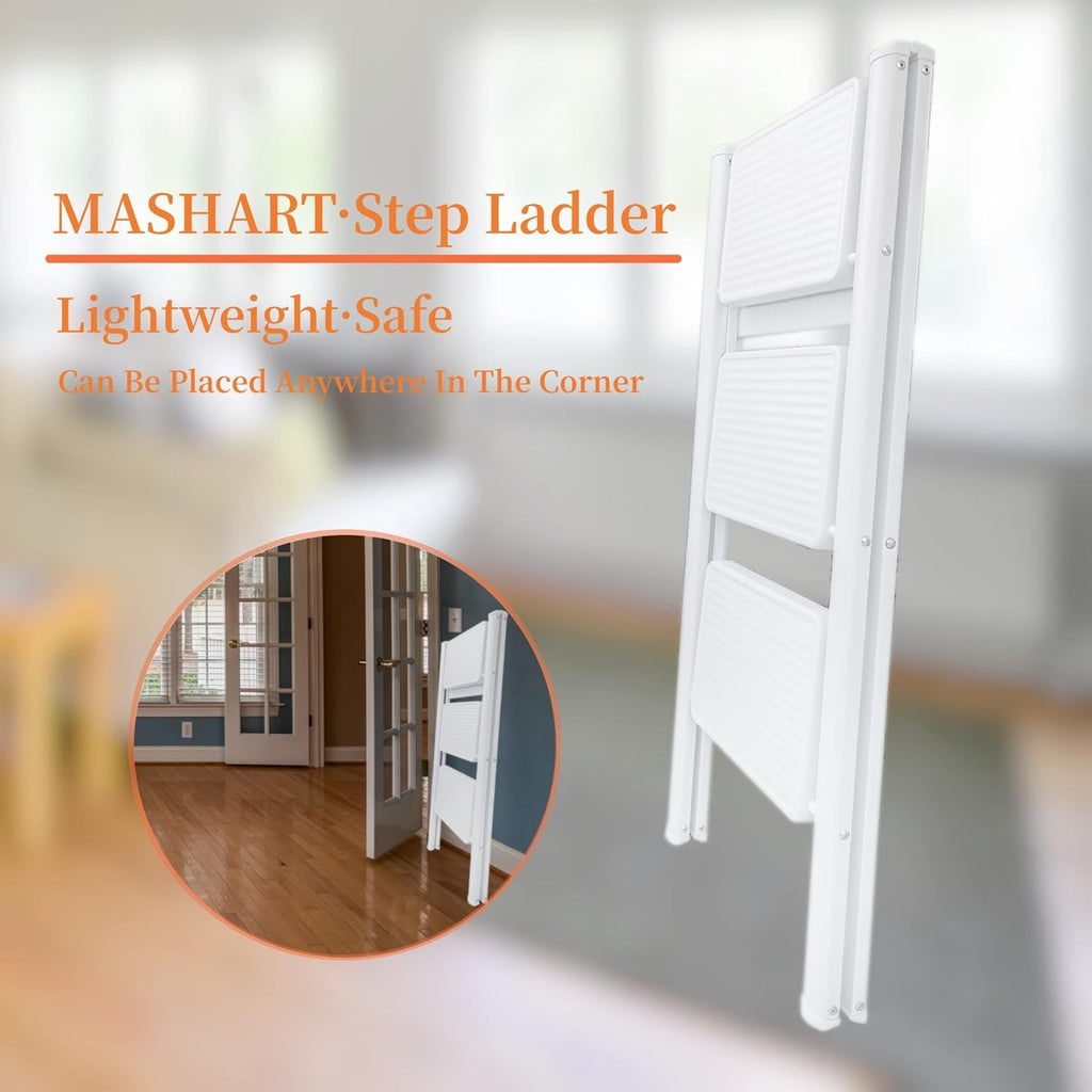 3 Step Ladder,Folding Step Stool with Wide Anti-Slip Pedal,330lbs Load Capacity,Lightweight and Portable for Kitchen