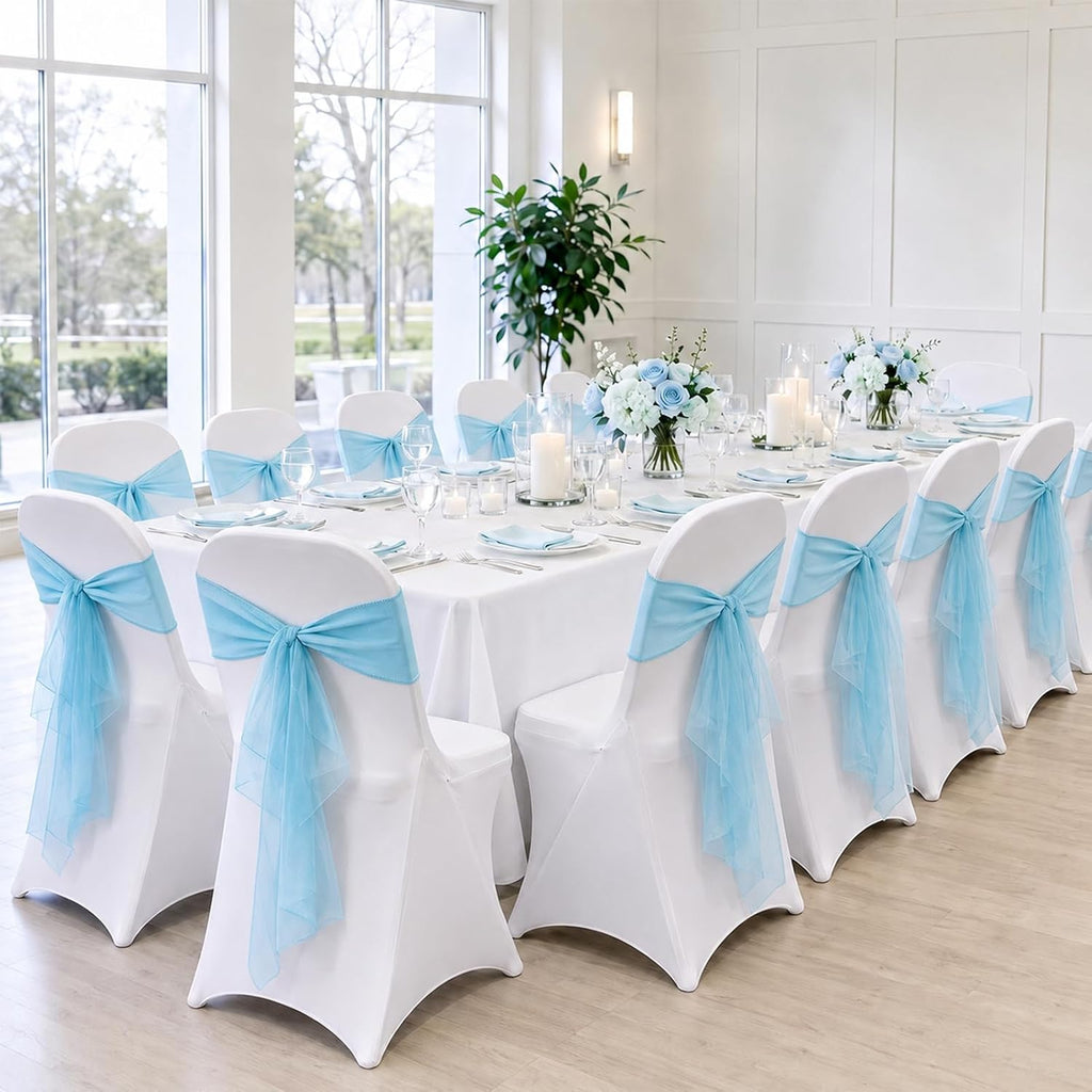 Folding Chair Cover Set, 50 Pcs, Spandex White Blue