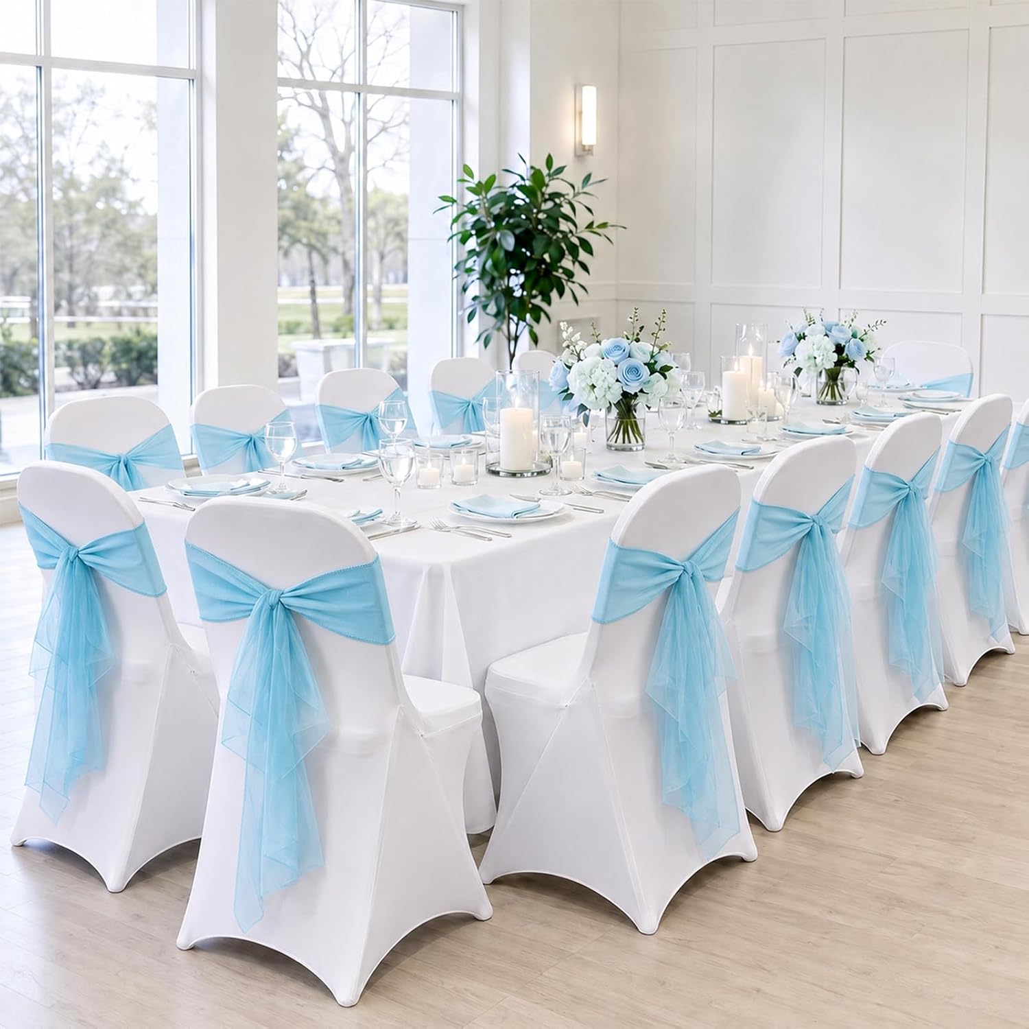 Folding Chair Cover Set, 50 Pcs, Spandex White Blue