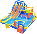 14 in 1 Inflatable Water Park with 3 Slides Bounce House, Dartboard, Ring Toss Game, 650W Blower, Backyard Waterslide