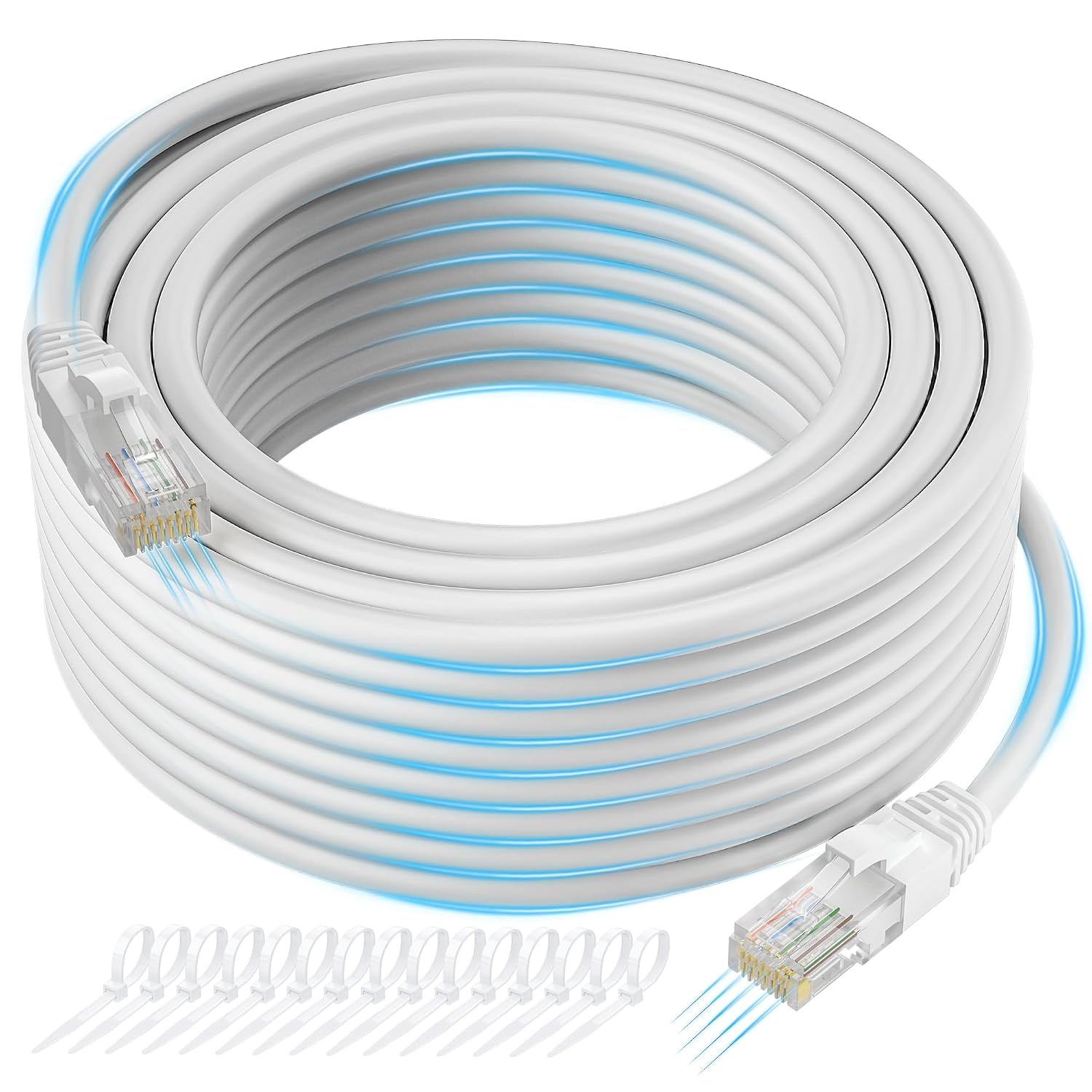 Cat 6 Ethernet Cable 50 FT, Long High Speed Cat6 Internet Cable, White Snagless Patch Cord, Flexible, Network, LAN