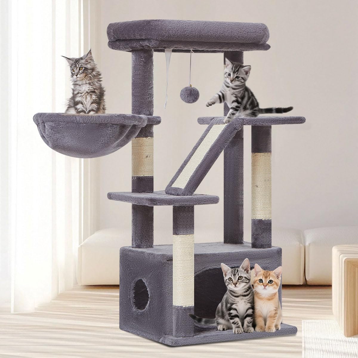 Cat Tree,38.5-Inch Cat Tower for Indoor Cats,Suitable for Kittens with Luxurious cat condo, Adjustable Baskets and