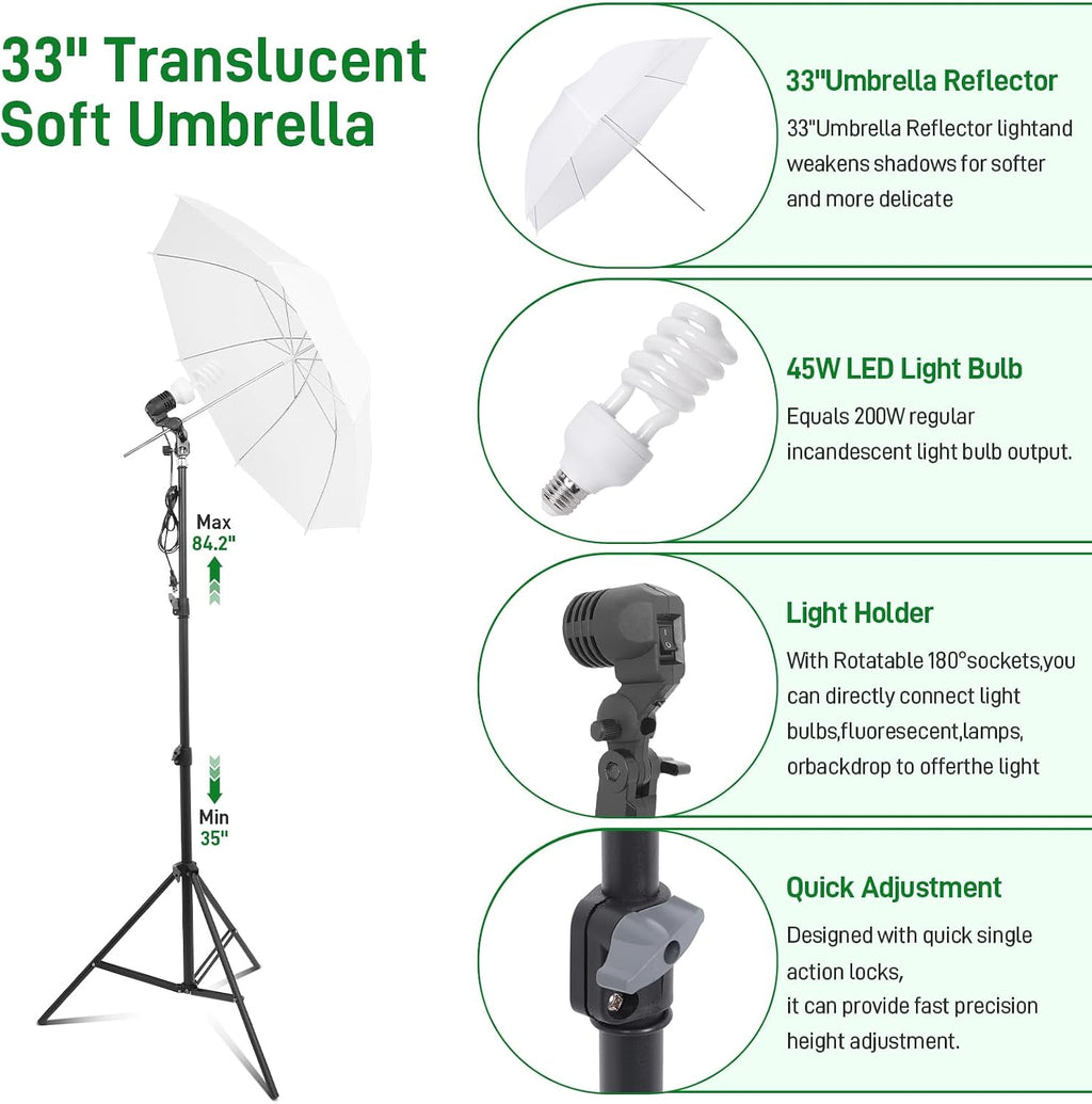 Photography Lighting kit with Backdrops, 8.5x10ft Backdrop Stands, Zyernar LED Bulbs Umbrella Softbox Continuous