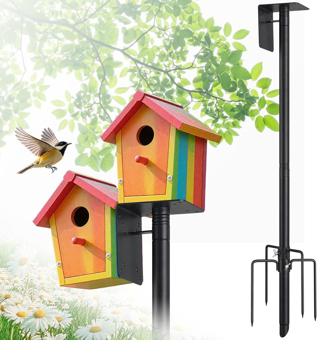 Bird House Pole,60" Outdoor Bird Feeder Pole Kit Stand with 5-Pronged Base, Adjustable Height & Universal Mount for