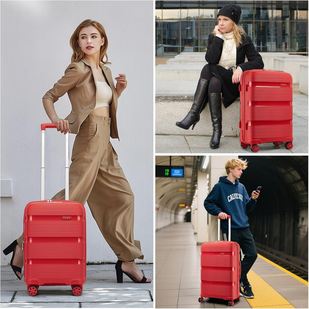 Luggage Sets 3 Piece Hard Shell Travel Trolley 4 Spinner Wheels Lightweight Polypropylene Suitcase with TSA Lock