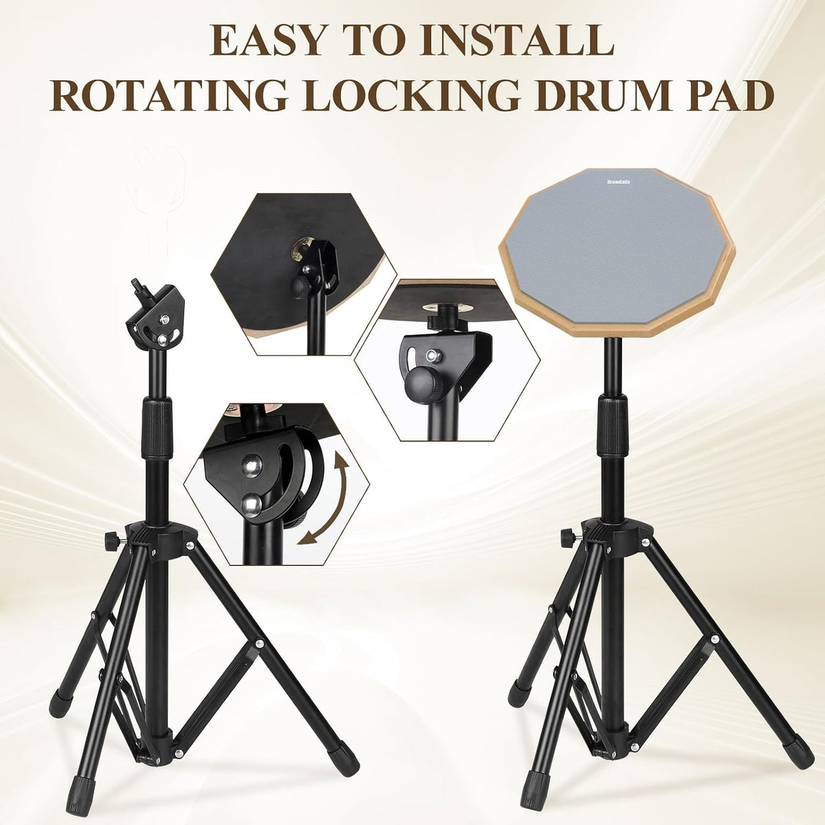 Drum Practice Pad Snare Drum Stand Set 12 In | With Double Sided Silent Drum Pad, Drum sticks,Carrying Bag Adjustable