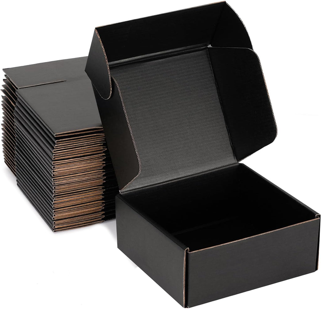 8x8x3 Black Shipping Boxes for Small Business, Packing, 25 Pack