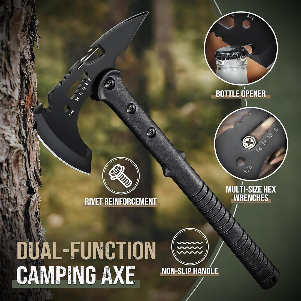 Tactical Hatchet Axe 2 Pack - Portable Tomahawk with Sheath | Multi-Functional Survival Axes with Hammer and Spike