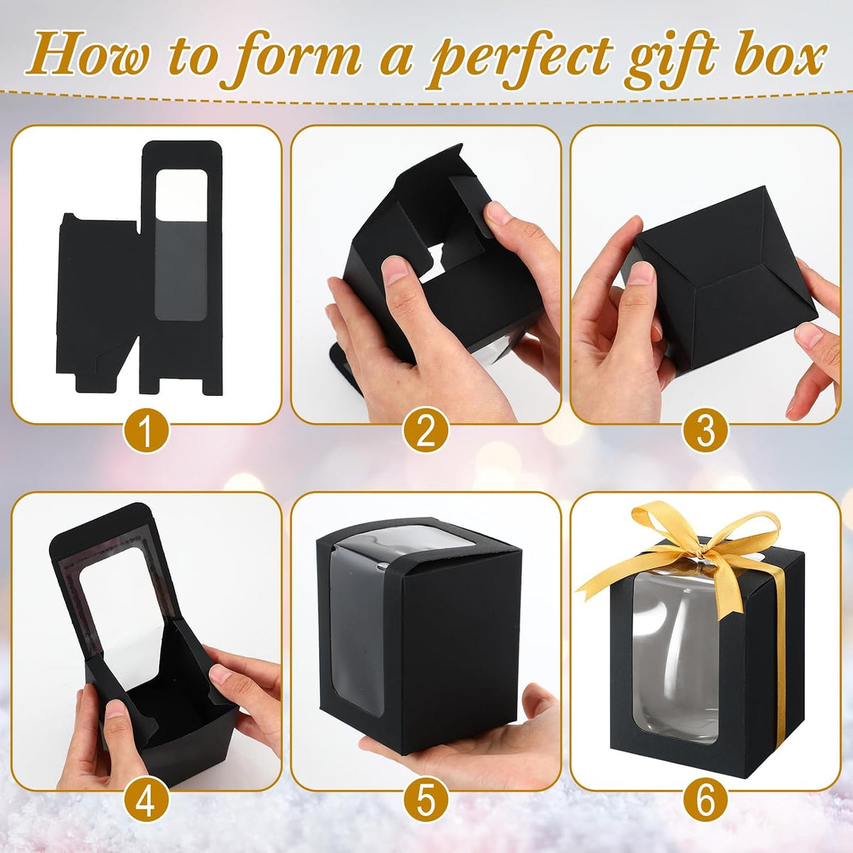 50 Pack Gift Boxes for 9 oz Stemless Wine Glass, Black