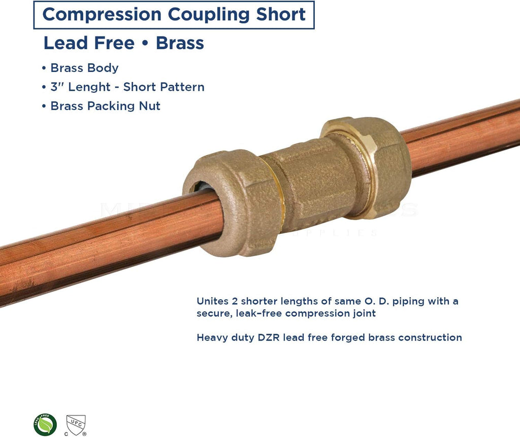 Midline Valve RSC2322 Compression Coupling, Packing Nut, Brass 1 in. Nominal Fitting, 3 in. Length