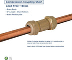 Midline Valve RSC2322 Compression Coupling, Packing Nut, Brass 1 in. Nominal Fitting, 3 in. Length