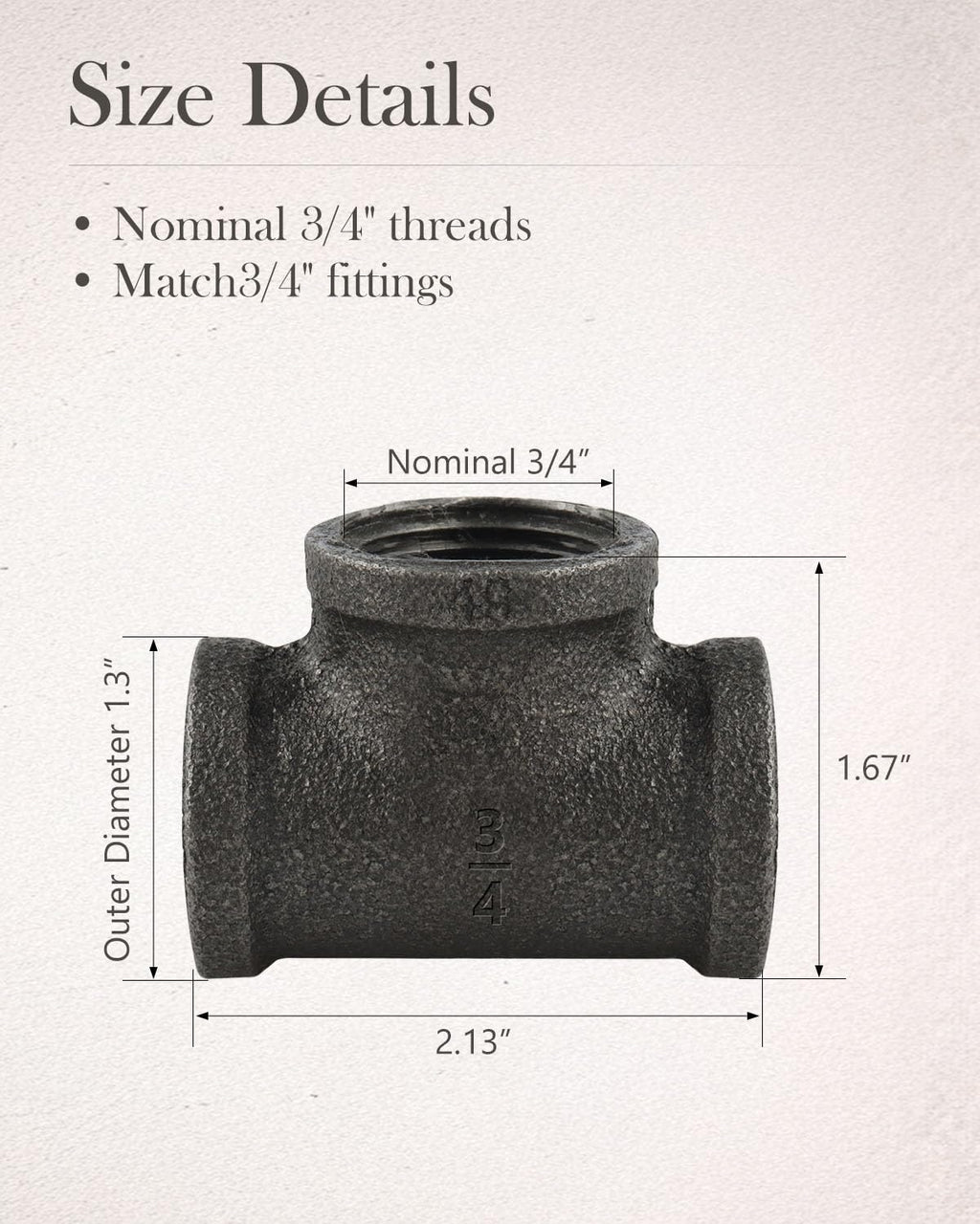 3/4" Malleable Cast Iron Pipe Tees 10 PACK