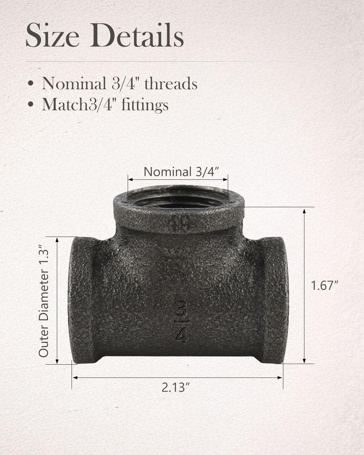 3/4" Malleable Cast Iron Pipe Tees 10 PACK