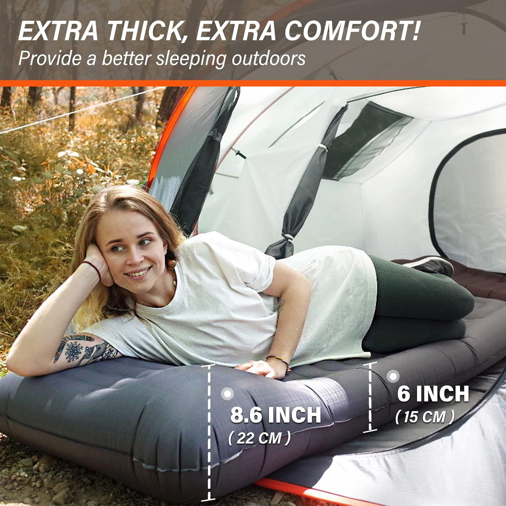 Inflatable Camping Sleeping Pad with Pillow, Thick 6 Inch Ultralight Sleeping Pad with Built-in Pump, Lightweight