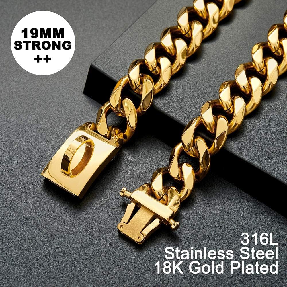 Gold Dog Chain Collar Walking Metal Chain Collar with Design Secure Buckle,18K Cuban Link Strong Heavy Duty Chew
