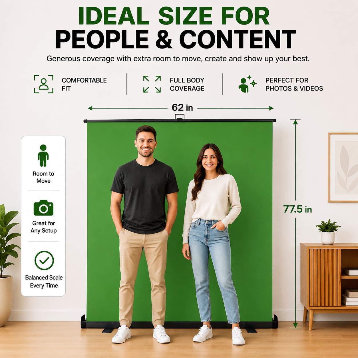 62-Inch Green Screen Backdrop – Collapsible, Portable Chroma Key Background for Streaming, Video Calls, Photography