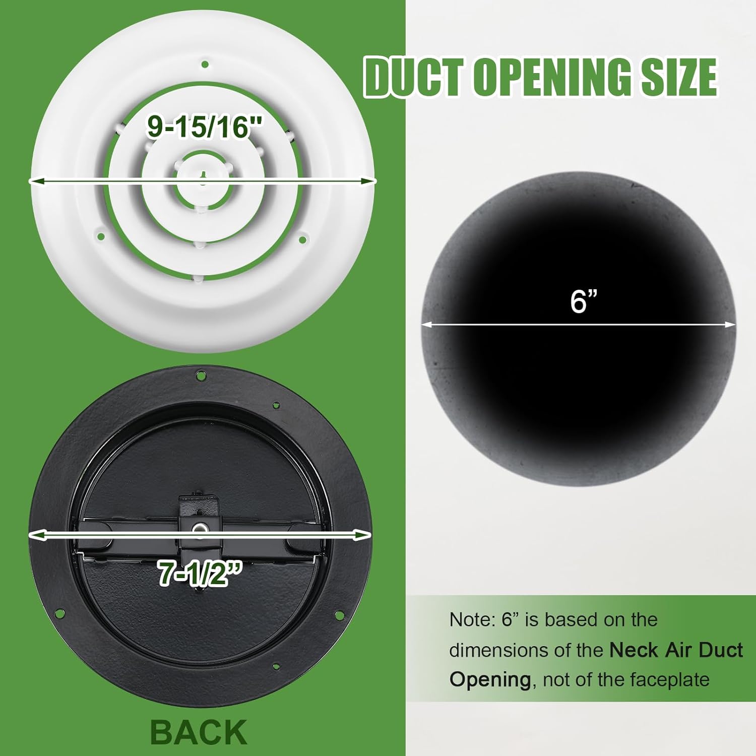 1 Pack 6 Inch Round Vent Cover Ceiling Diffuser HVAC Vent Duct Cover Replacement with Steel Butterfly Damper Fitting