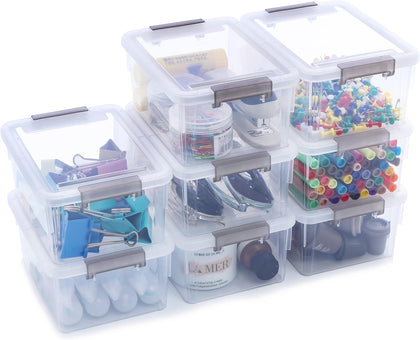 Small Storage Bins with Lids 1.3 QT Plastic Storage Container Stackable Box with Lids for Organizing, Clear White（8