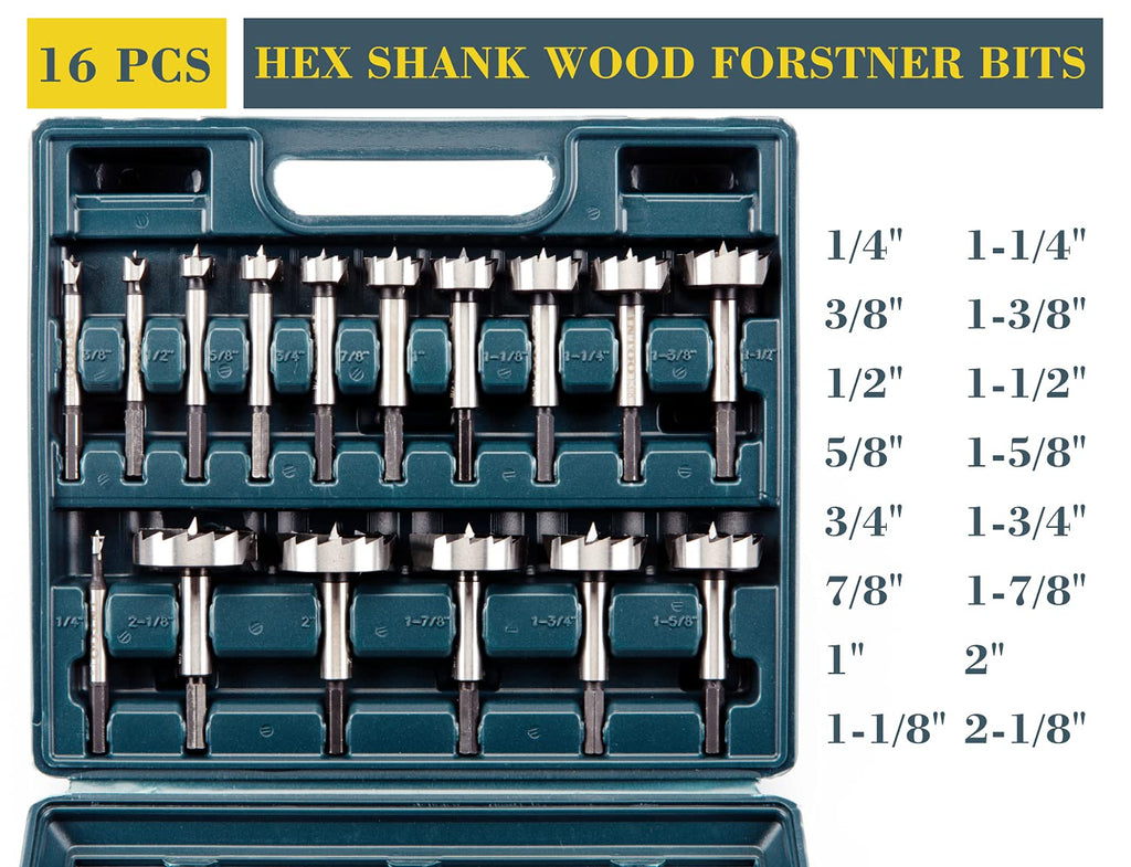 Hex Shank Forstner Bit Set 16 pcs Multi Sided Shank Wood Drill bit Set