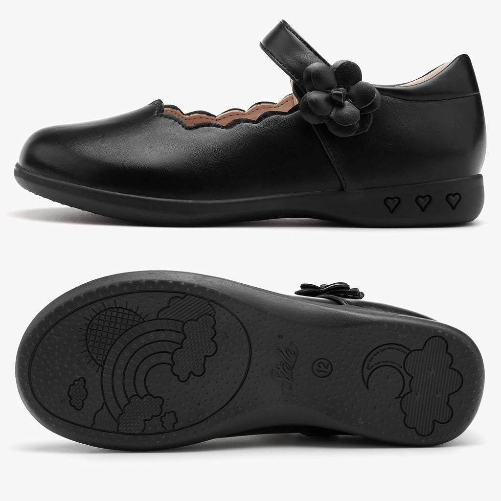 Girls Mary Jane Shoes School Uniform Flats Dress Shoes Oxford Church Music Recitals(Little/Big Kids) | Flower detail