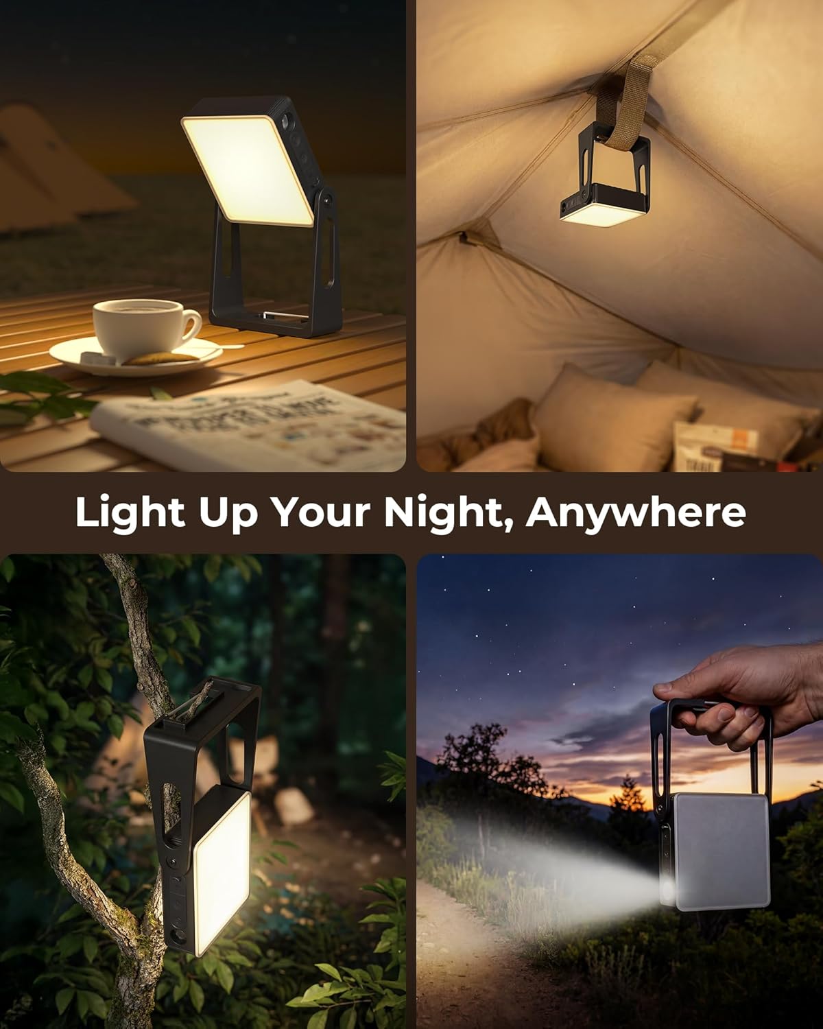 Rechargeable Camping Light Lamp, 2 Pack 4000mAh Dimmable LED Battery Powered Camping Lanterns with 360° Rotatable