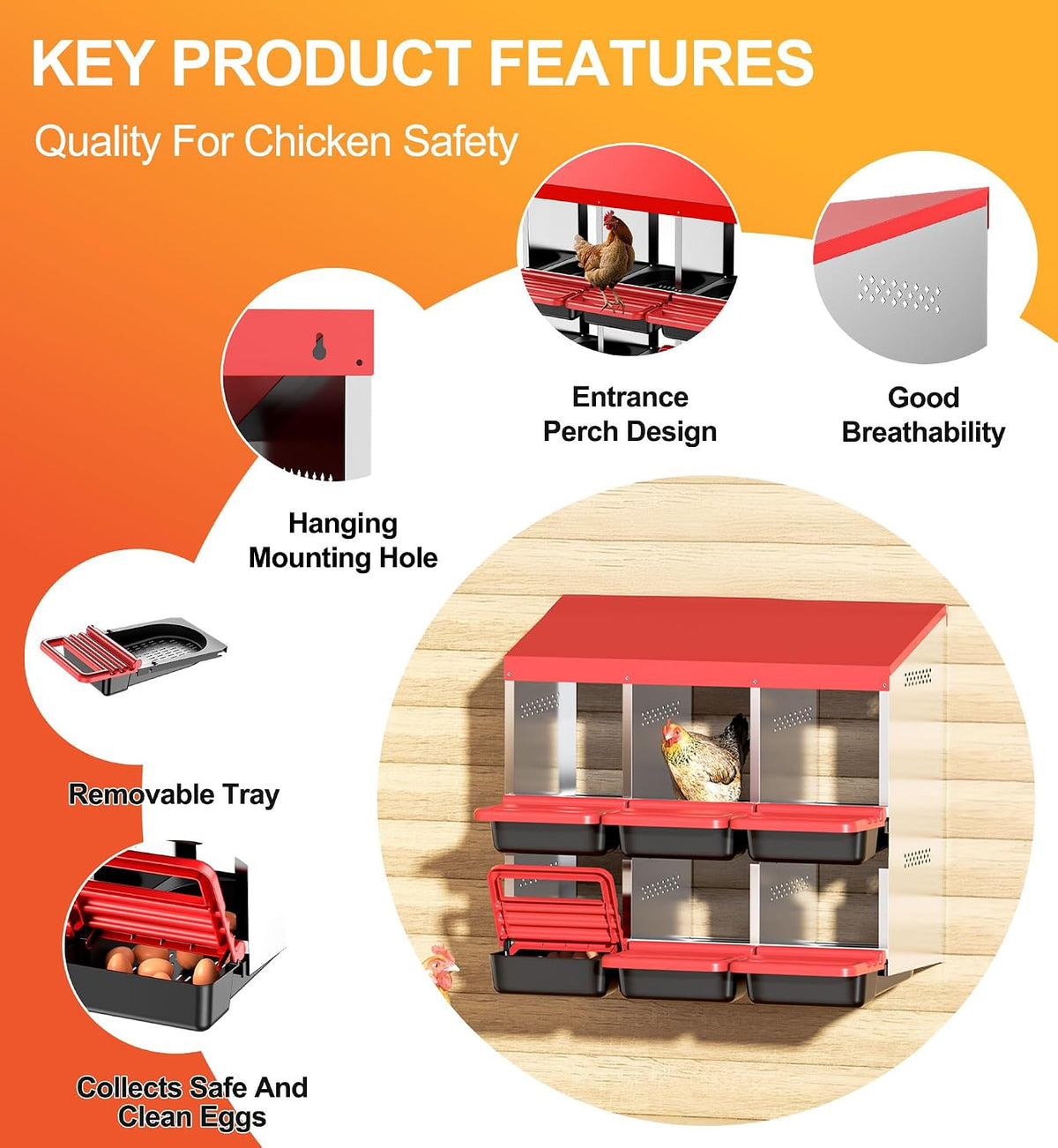 Two-Tier Chicken Nesting Box Red 6 Compartments