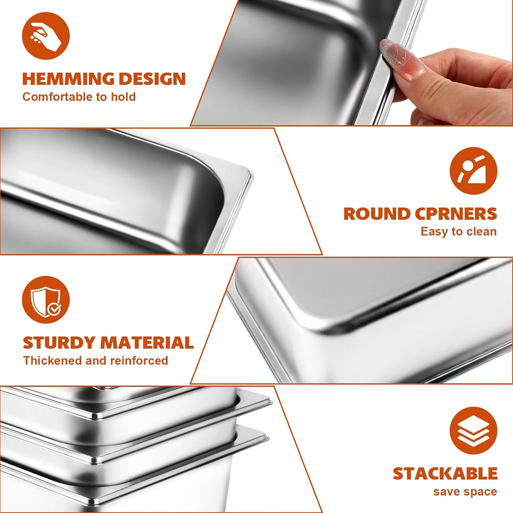 4 Set 1/3 Size Hotel Pan with Lids, 4 Inch Deep Stainless Steel