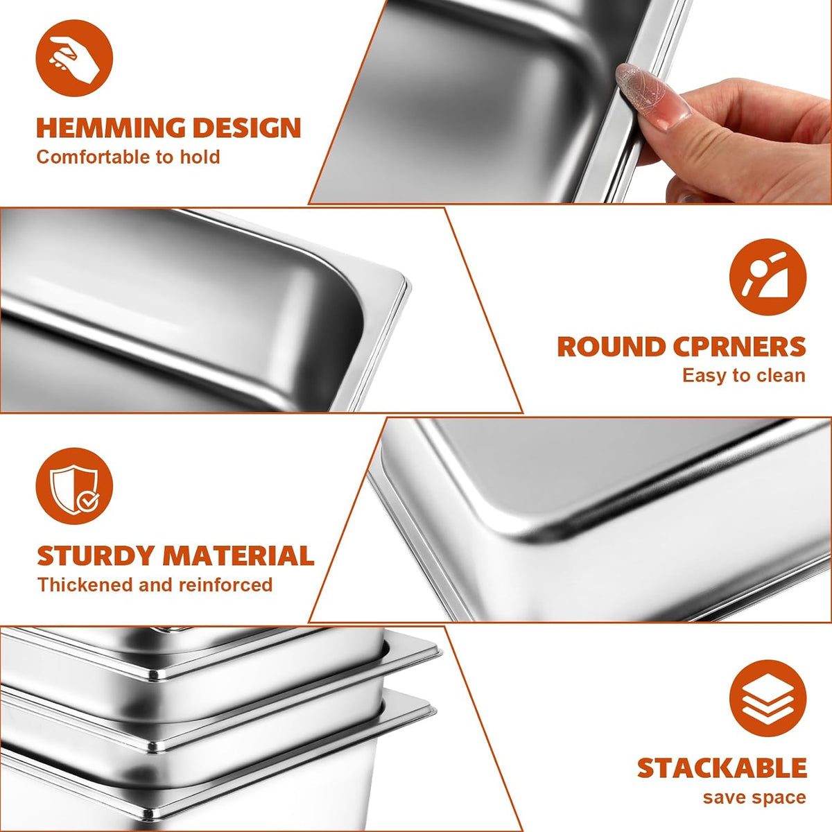 4 Set 1/3 Size Hotel Pan with Lids, 4 Inch Deep Stainless Steel