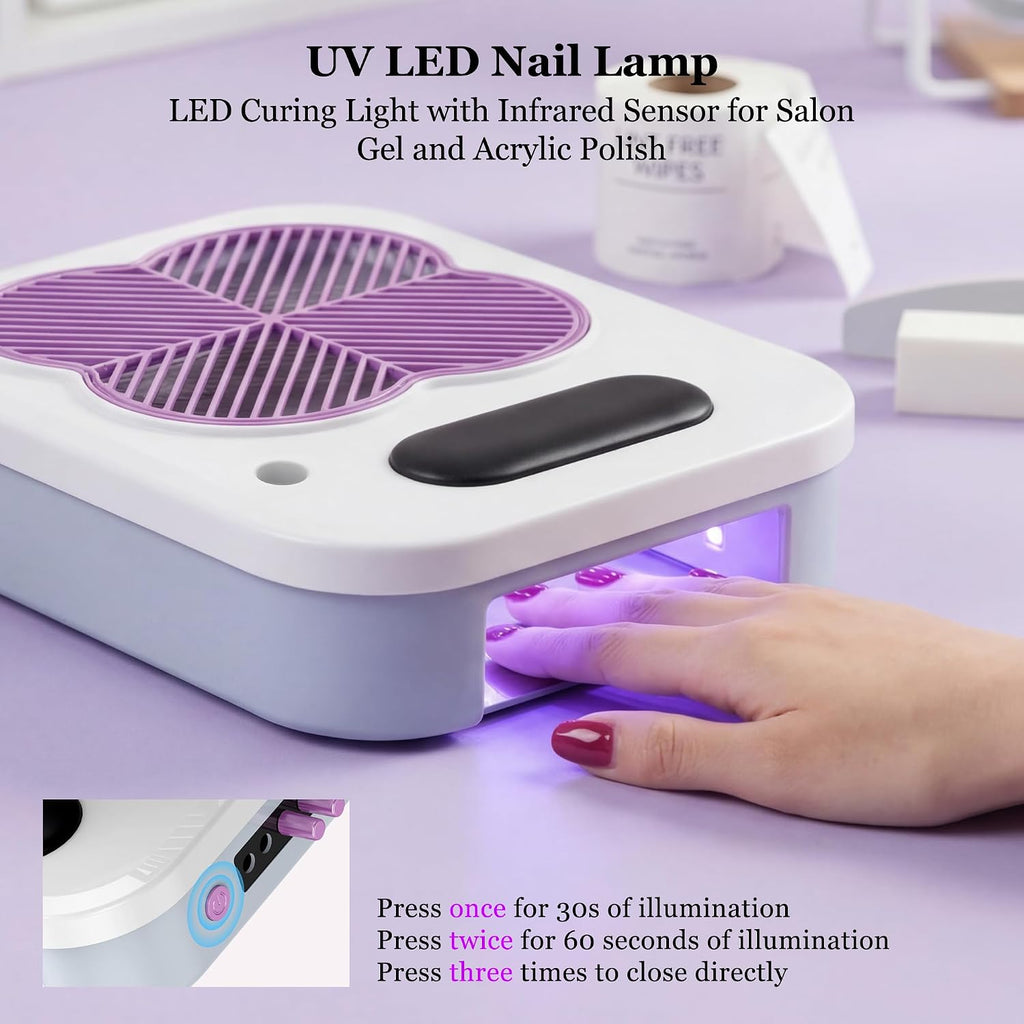 3-in-1 Nail Dust Collector with Electric Nail Drill & UV LED Lamp - Low Noise Nail Dust Vacuum with Reusable Filter &