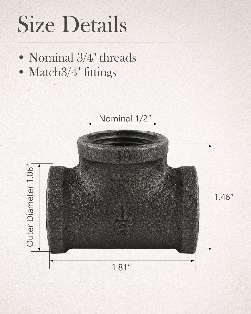 1/2" Malleable Cast Iron Pipe Tees 10 PACK