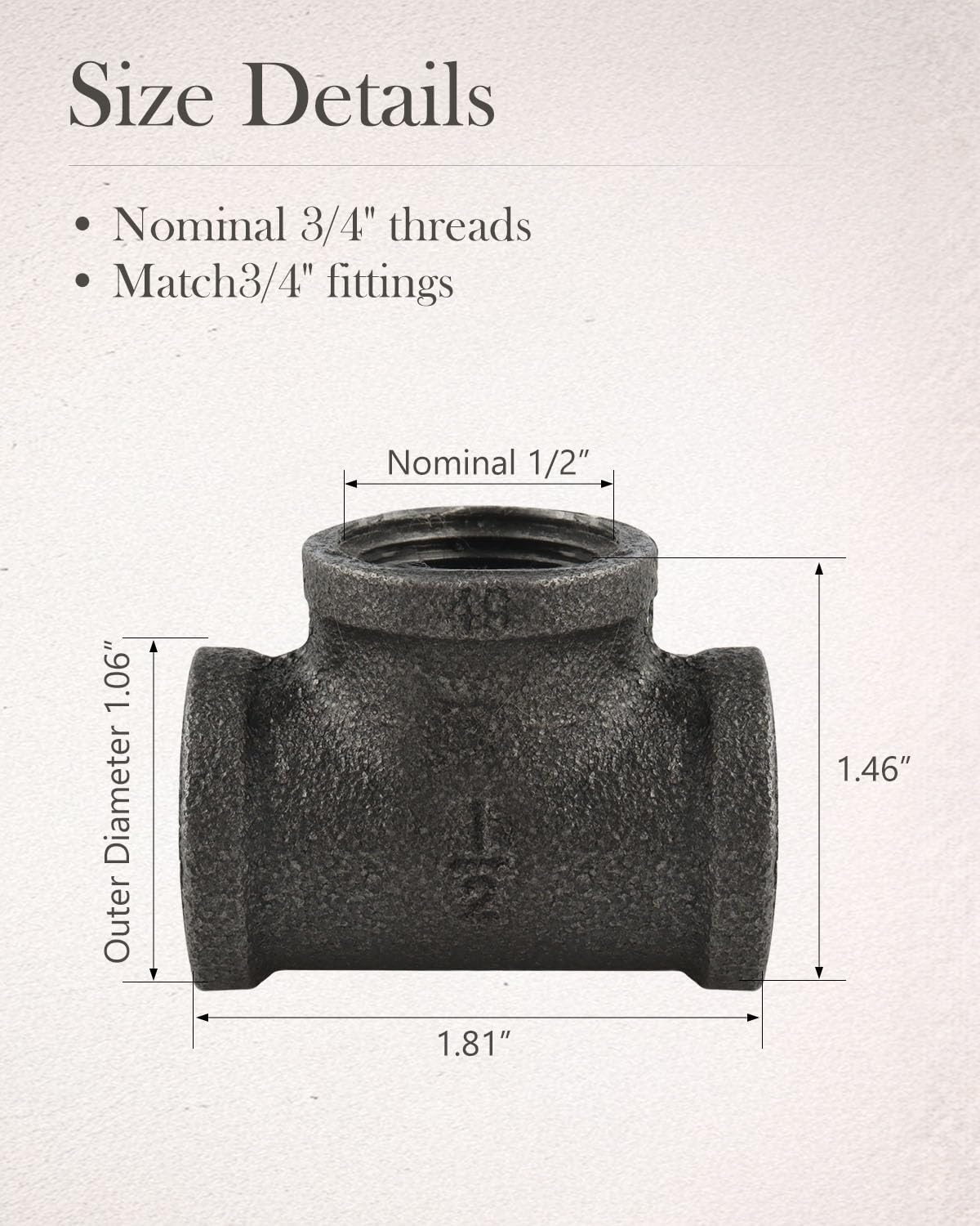 1/2" Malleable Cast Iron Pipe Tees 10 PACK