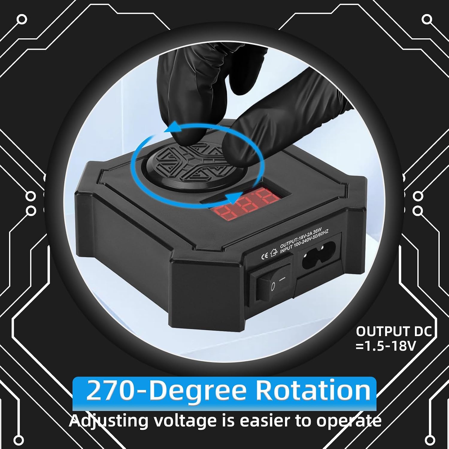 Tattoo Power Supply, Digital Display Mini Battery Power Supply for RCA Rotary Tattoo Machine, with RCA Foot Pedal