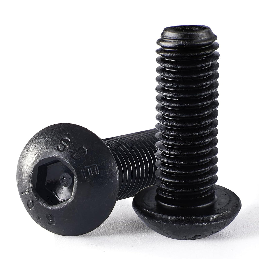 M12-1.75 x 20mm 6pcs Button Head Socket Cap Screws, M12 x 1.75 Bolts, 10.9 Grade Alloy Steel, Black Oxide Finish, Metric Allen Drive, Full Thread