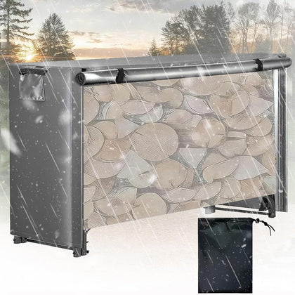 Waterproof Firewood Rack Cover (3-12FT), 600D Heavy Duty Oxford Wood Rack Cover for Outdoor, with Zipper/Hook Loop