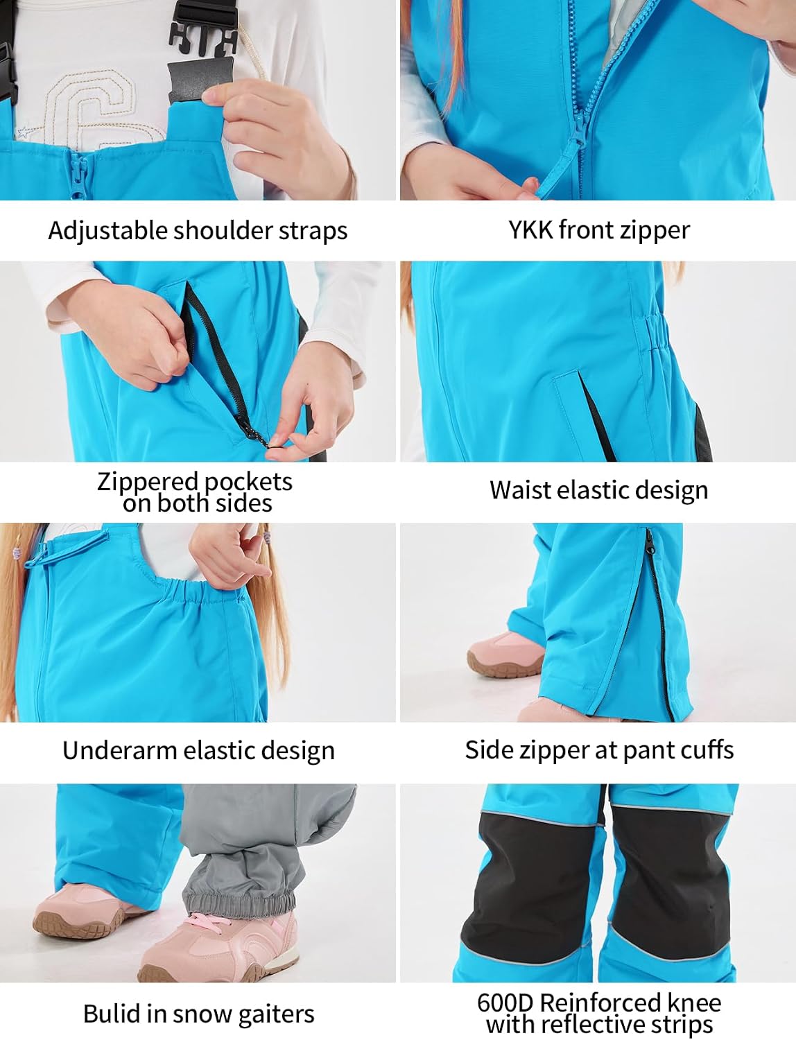 Kids Snow Bibs Girls Boys Snow Pants Ski Bibs Overalls(3-16Years) | Insulated,15K Waterproof,10K