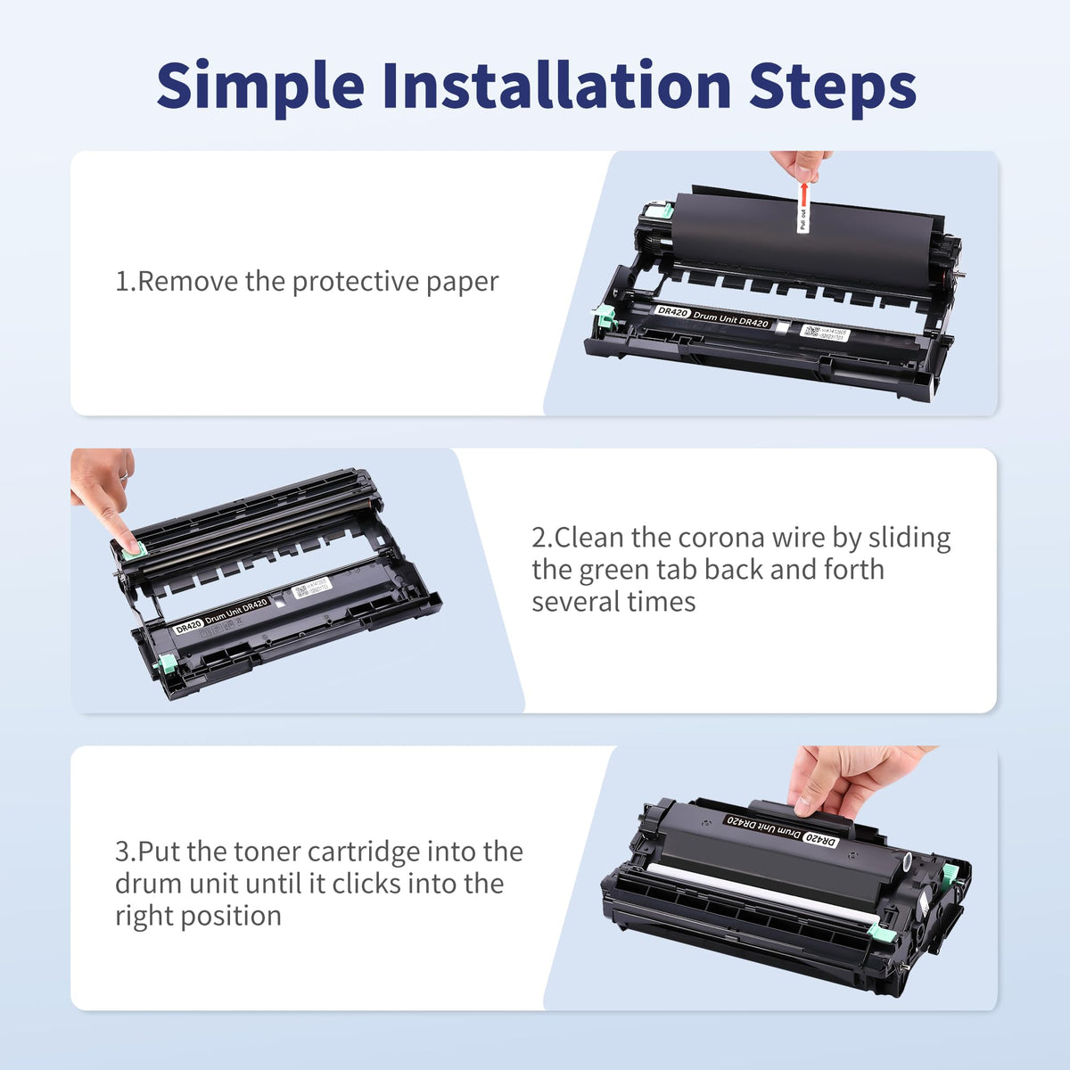 DR420 Drum Unit Replacement for Brother DR-420, 2 Pack, NOT Toner