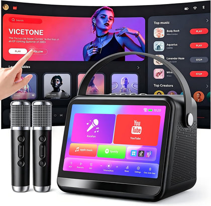 Karaoke Machine with Lyrics Display, Portable Bluetooth Speaker with 7 inch HD Touch Screen, WiFi Karaoke Player with