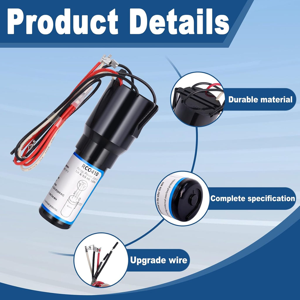 RCO410 3 in 1 Compressor Hard Start Capacitor Kit For Refrigerators & Freezers 1/4-1/3 H.P. 115VAC （3pcs）