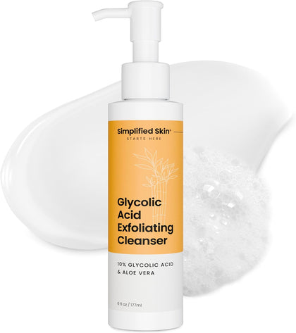 Glycolic Acid Face Wash & Cleanser, 10% AHA | 10% Glycolic Acid with Aloe Vera & Sunflower Oil, Gently Exfoliates &